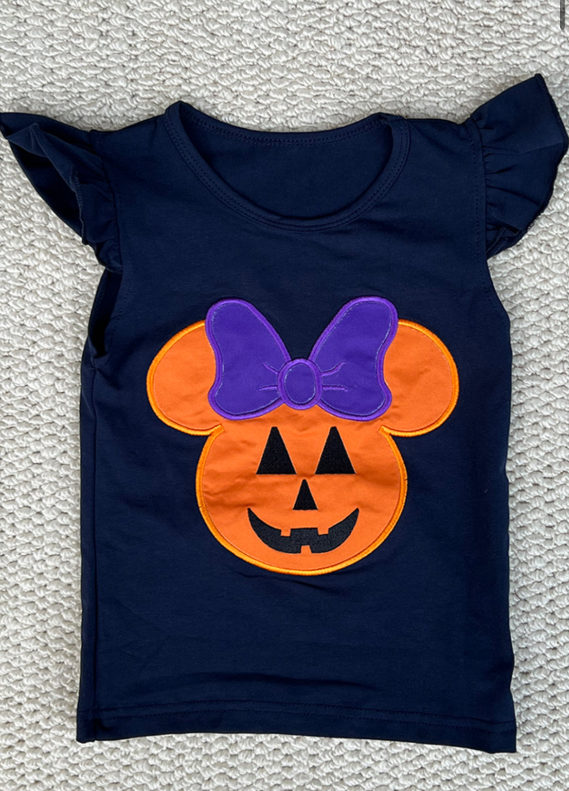 Pumpkin Mouse Appliqué Girl Shirt (Navy)