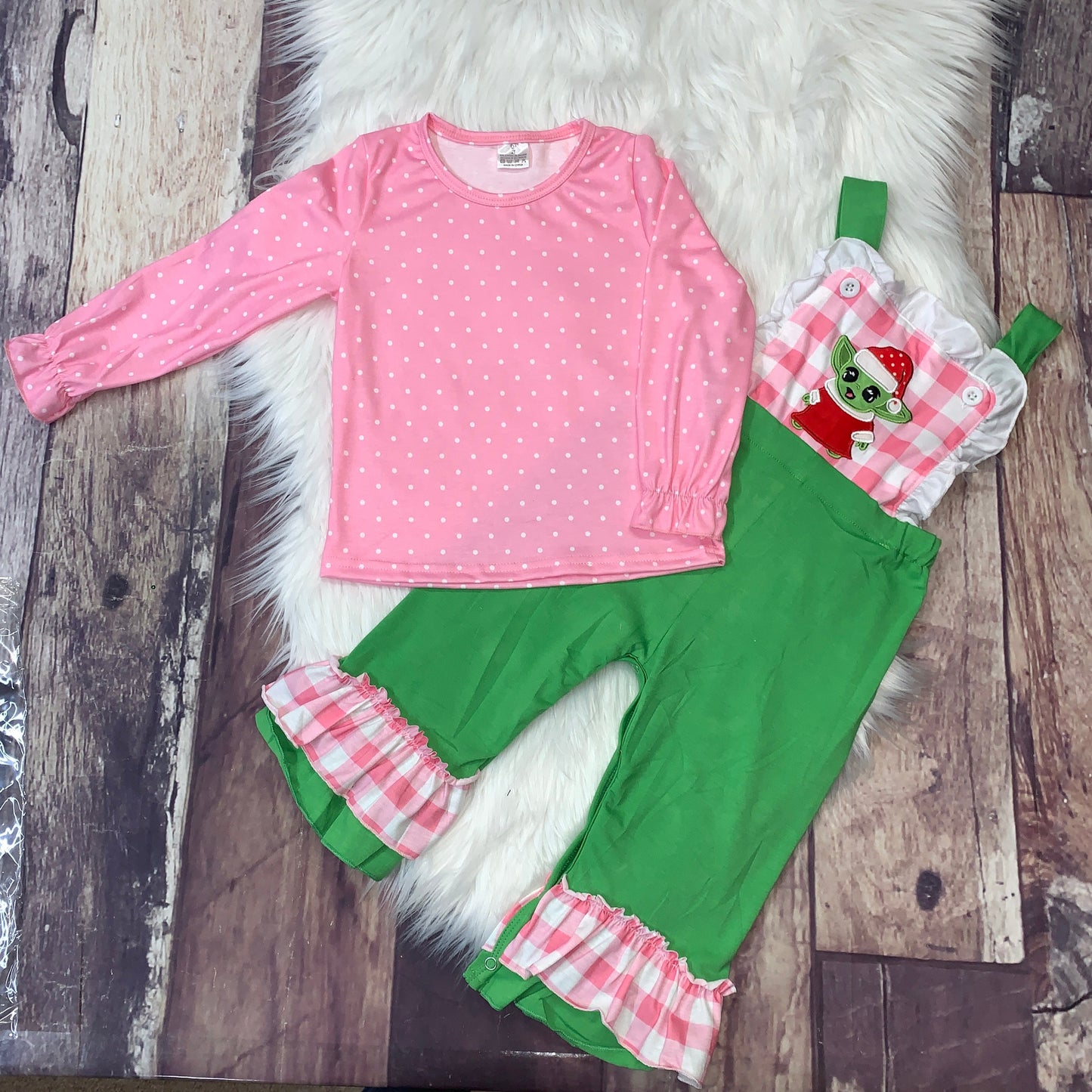 Embroidered Baby Alien Ruffle Long-All Set