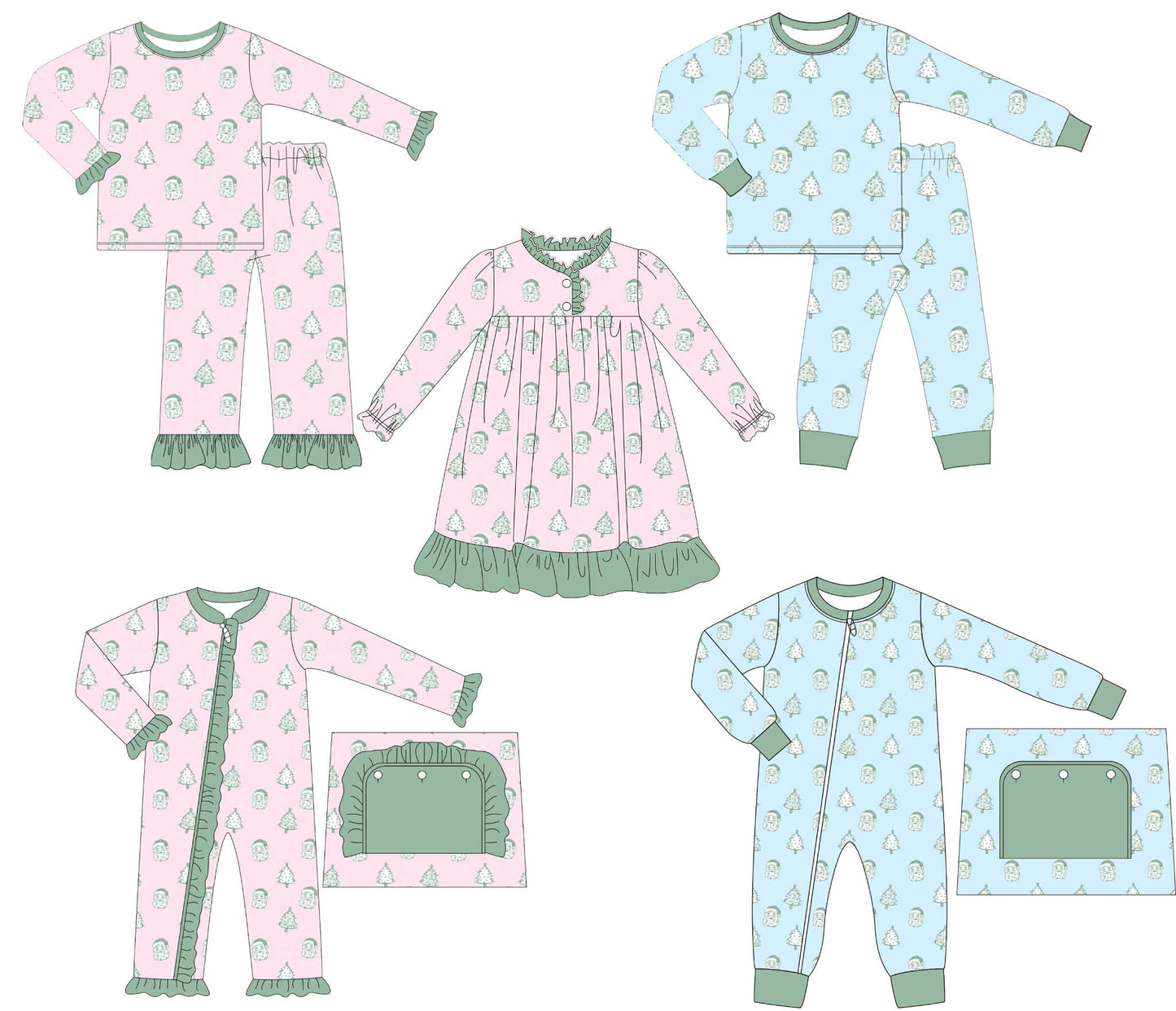 Blue / Pink Santa and Trees PJs - ETA late October