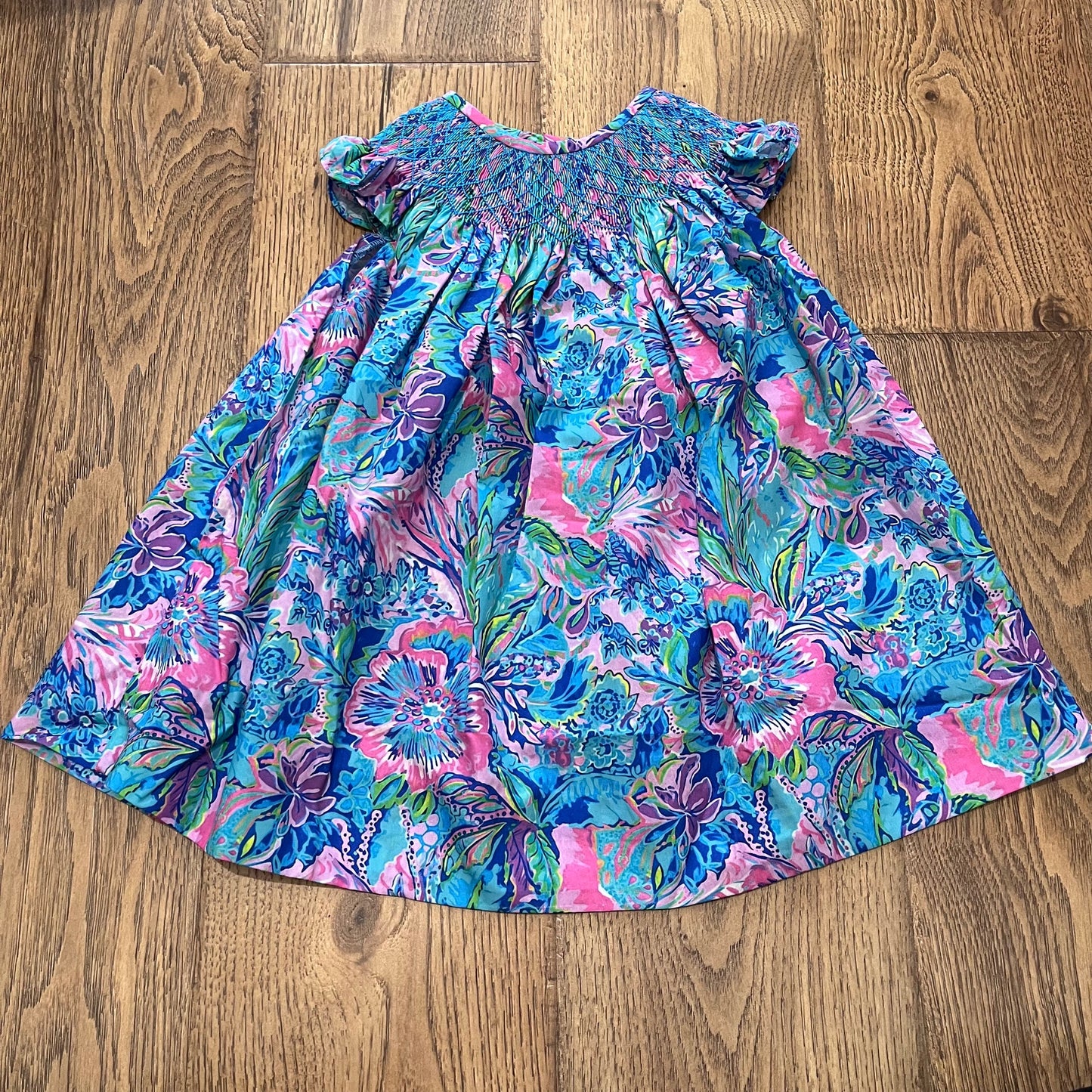 Tropical Aqua Smocked Dress PO52