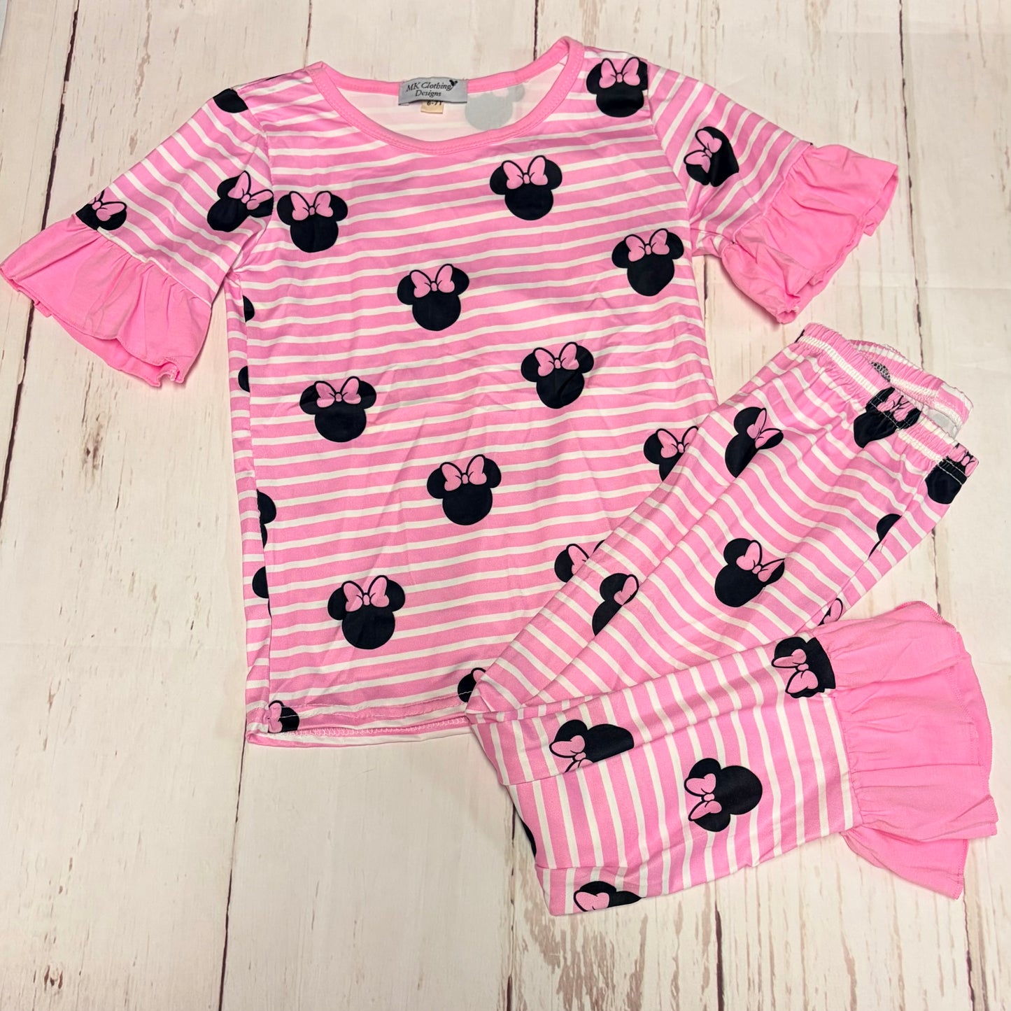 Pink Stripes Mouse Pajamas Set