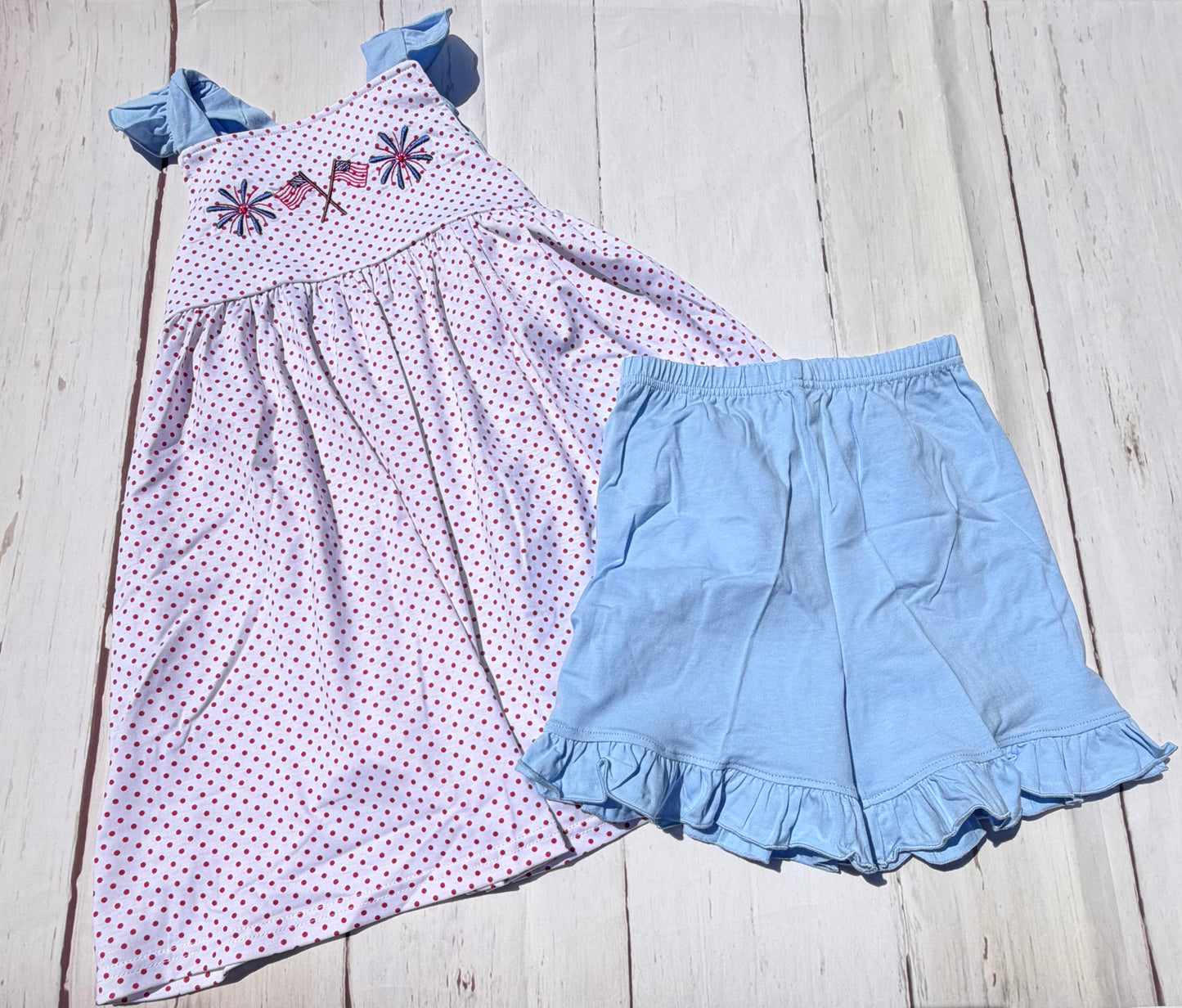 Flags and Fireworks Embroidered Girl Set