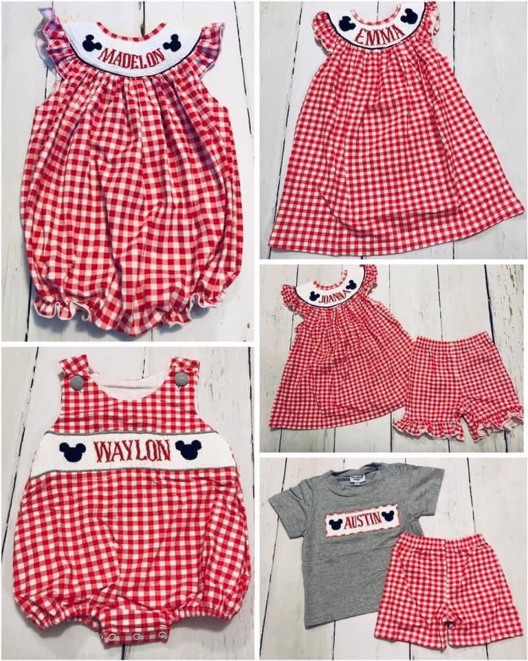 Gingham Mouse Personalized Smocked Collection PO58 - ETA mid June