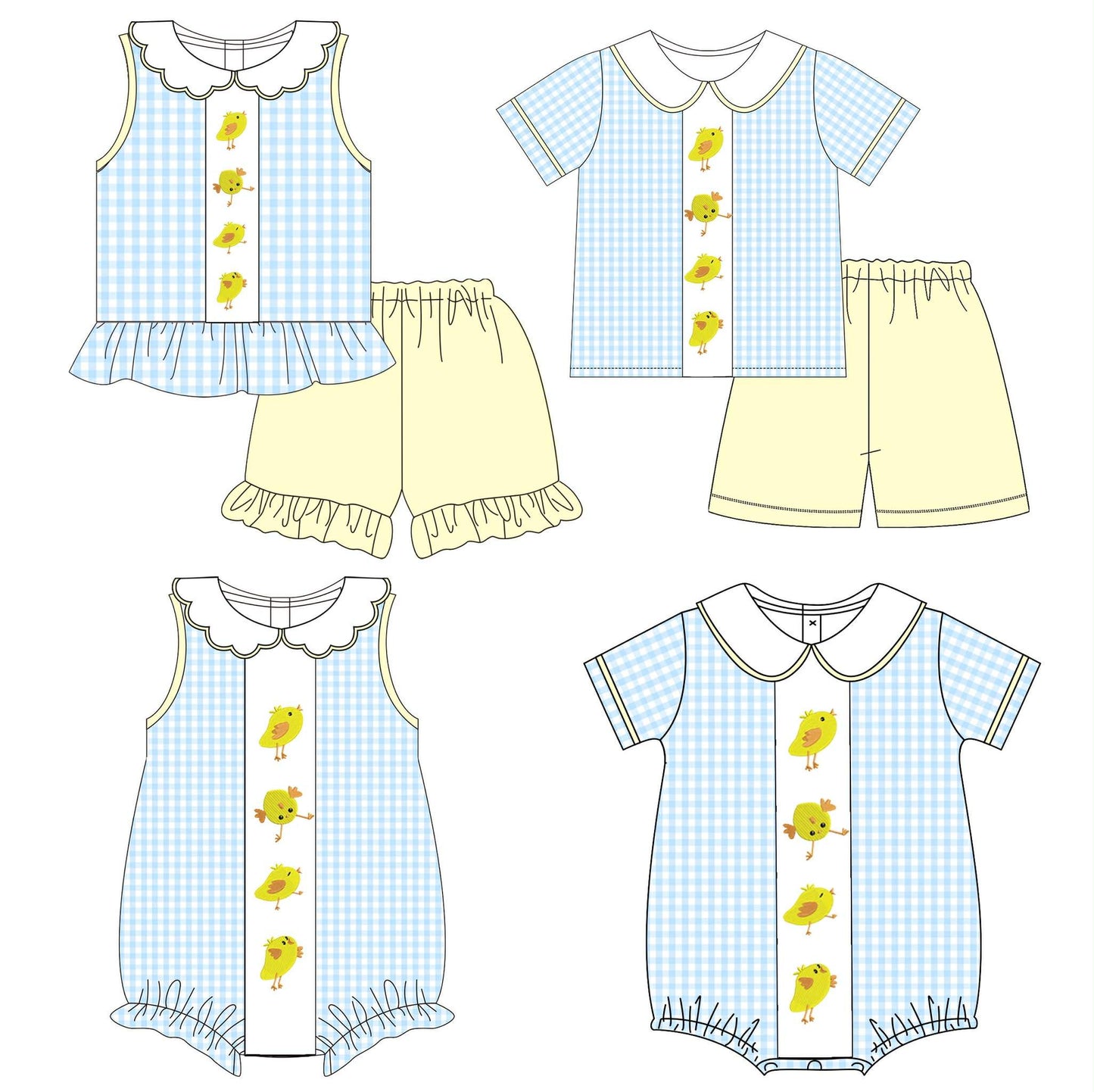Blue Gingham and Chick Embroidered Collection - ETA early July
