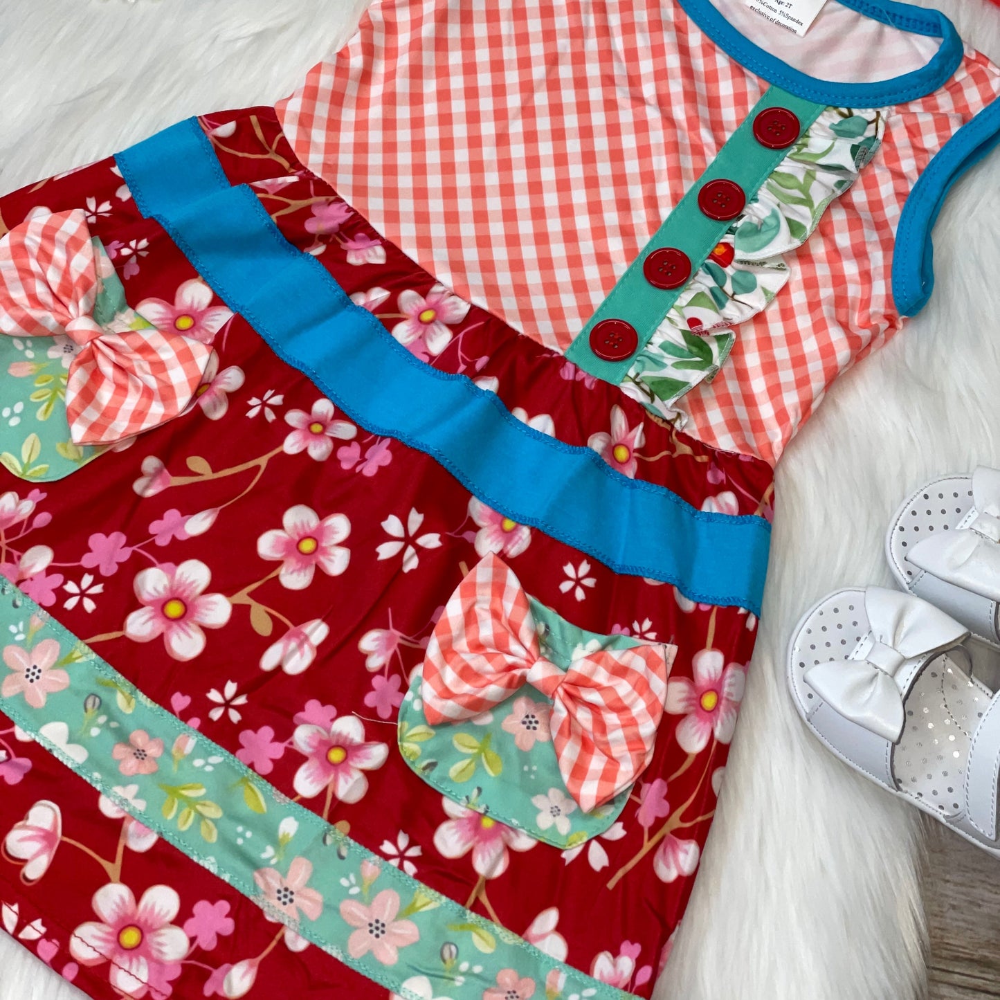 Cherry Blossom Checkered Sleeveless Dress