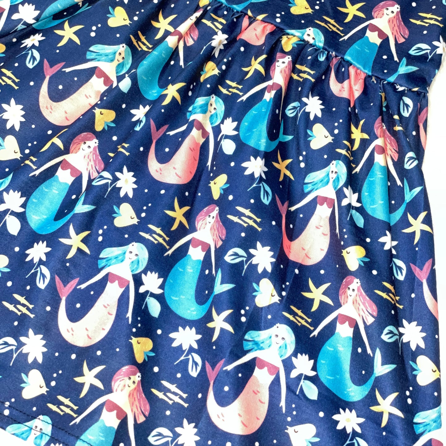 Blue and Pink Mermaid Printed Flutter Sleeve Dress