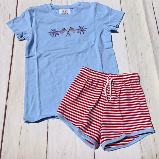 Flags and Fireworks Embroidered Boy Set