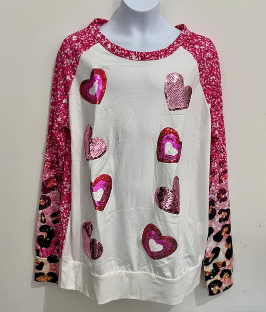 Pink Sequin Hearts Adult Shirt