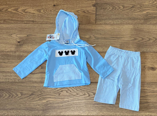 Blue Mouse Smocked Hooded Sets PO49