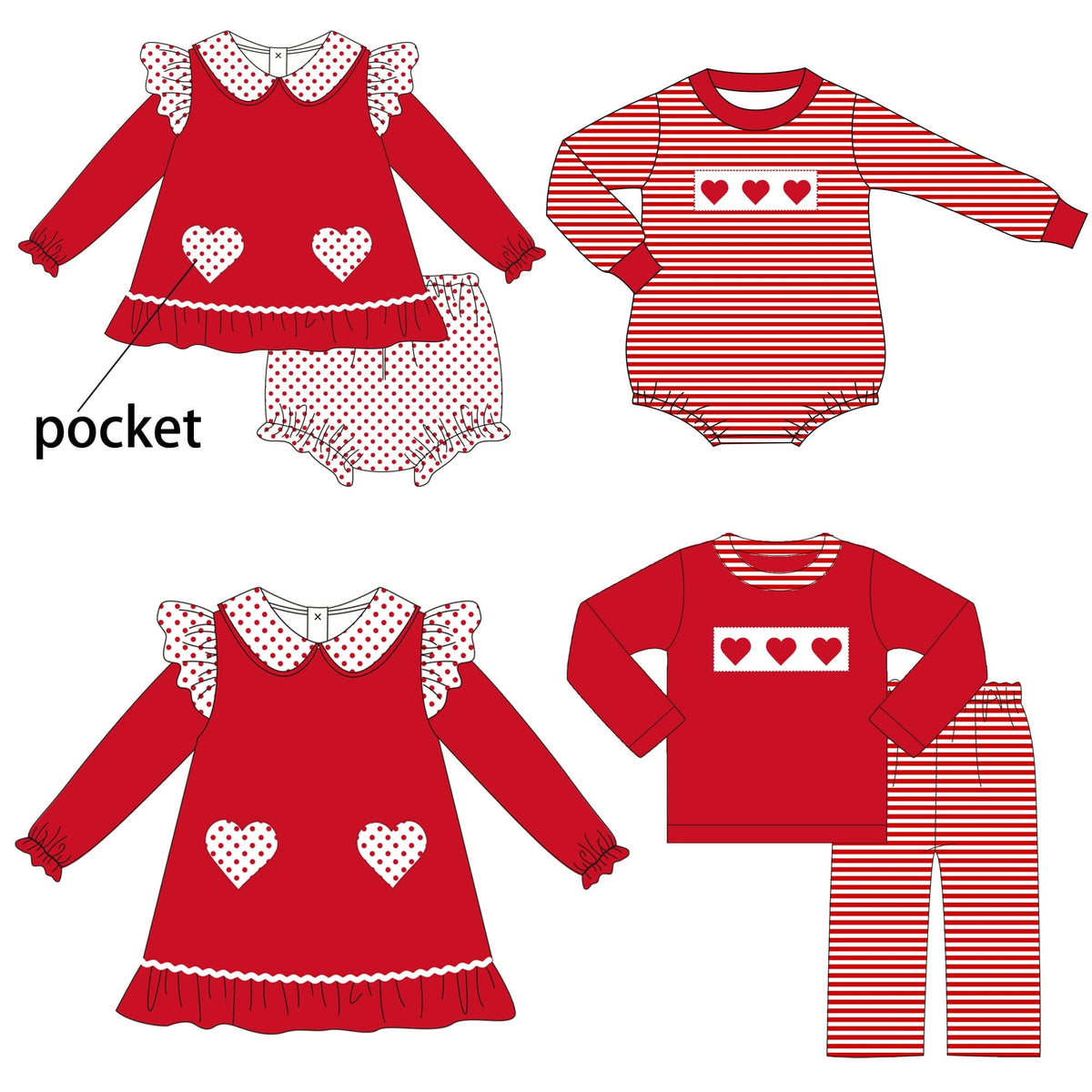 Red Stripes and Bitty Dots Heart Embroidered Collection - ETA late January