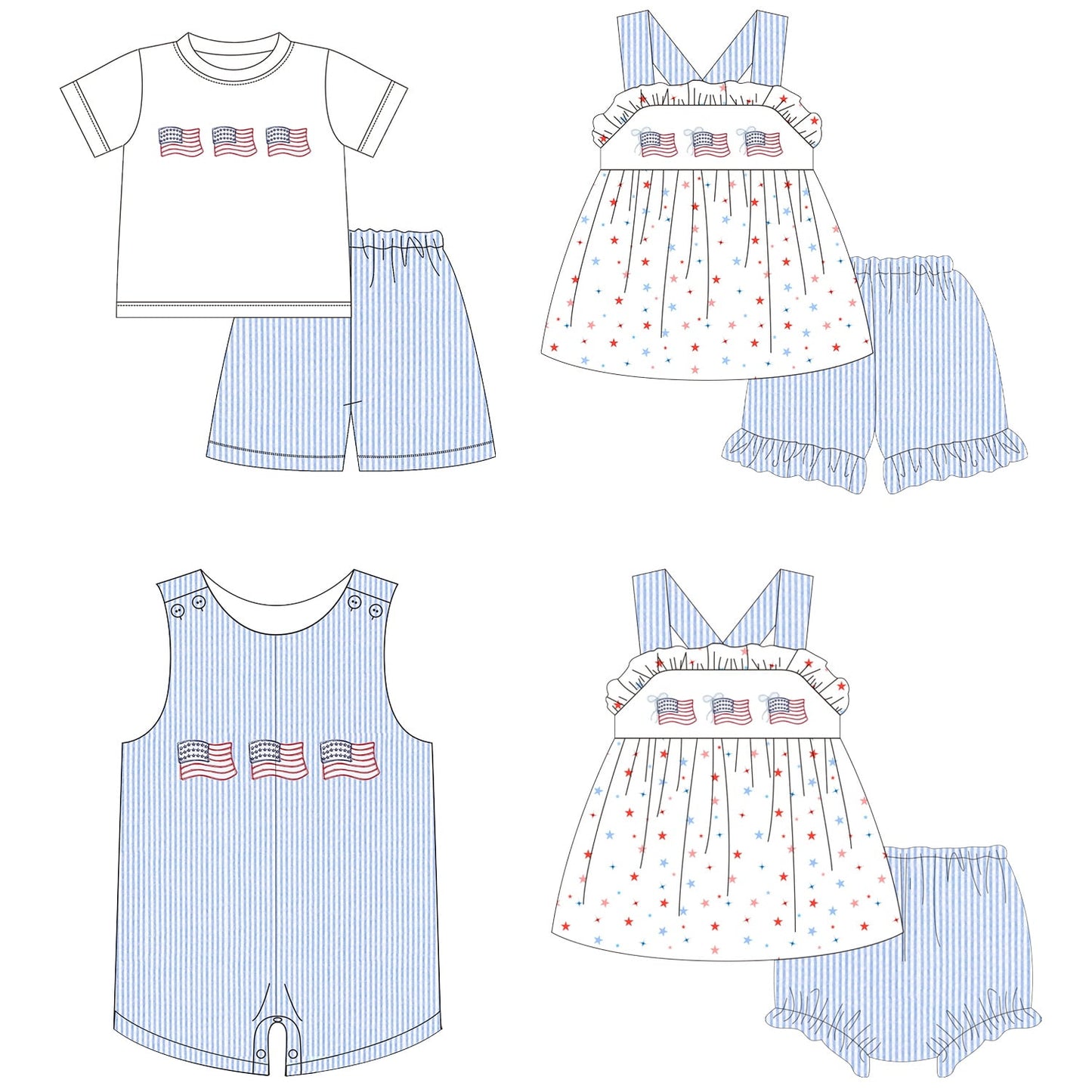 Blue Striped Seersucker Flag Trio Embroidered Collection - ETA early May