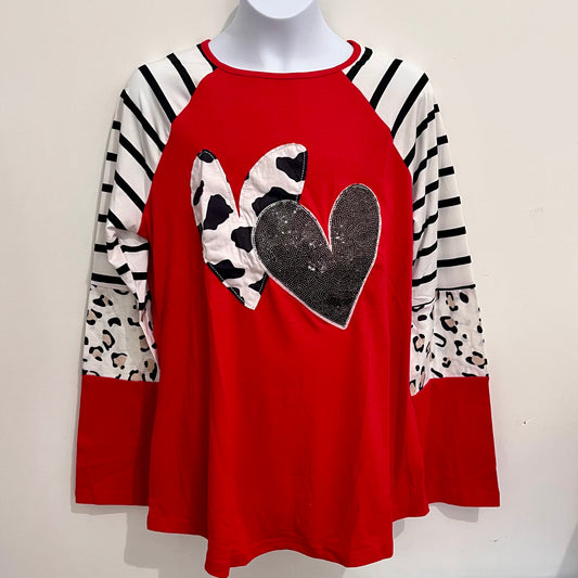 Red Sequin Hearts Adult Shirt