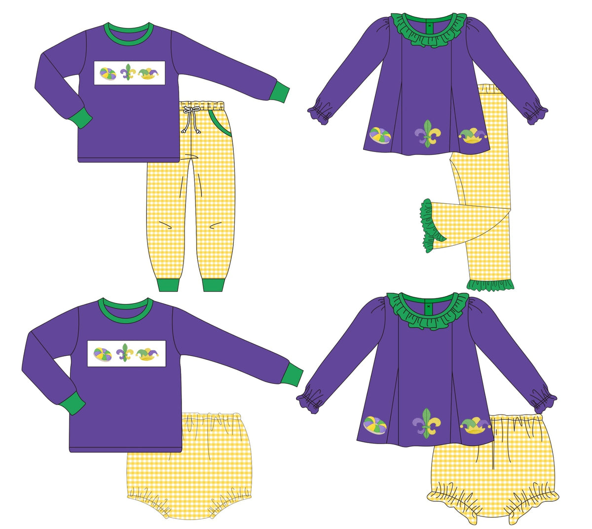 Purple and Yellow Gingham Mardi Gras Embroidered Collection - ETA late January