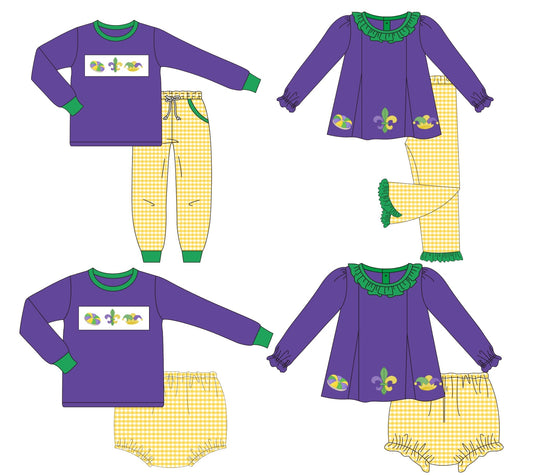 Purple and Yellow Gingham Mardi Gras Embroidered Collection - ETA late January
