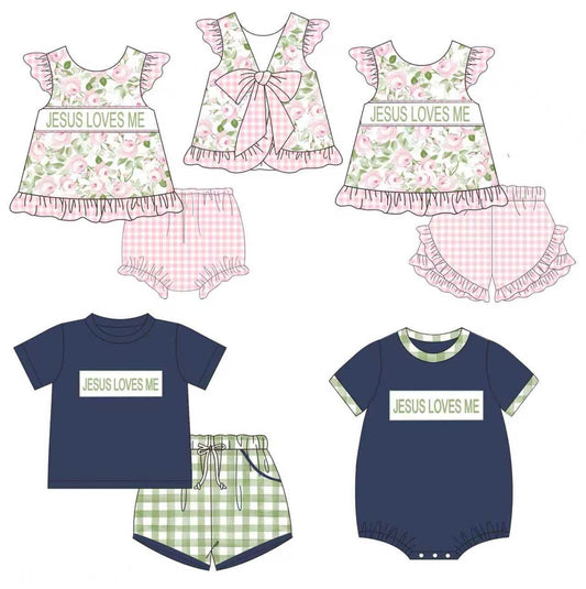 Floral and Gingham Jesus Loves Me Embroidered Collection - ETA mid June