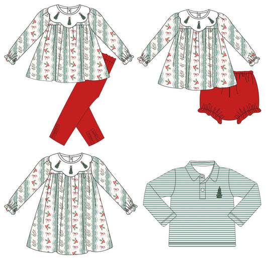 Christmas Tree Embroidered and Green Stripes Collection - ETA early September