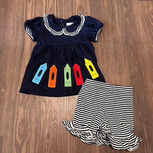 Colorful Crayons Appliqué Girl Short Set