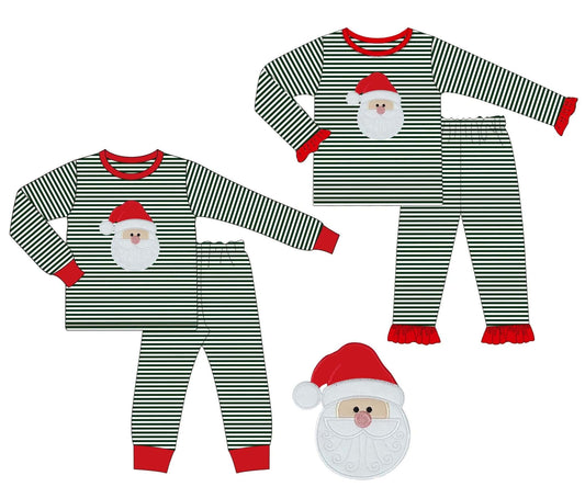 Green Stripes Santa Embroidered PJ Sets - ETA early September