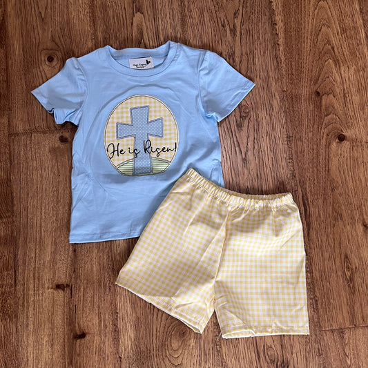 He Is Risen Embroidered Boy Set