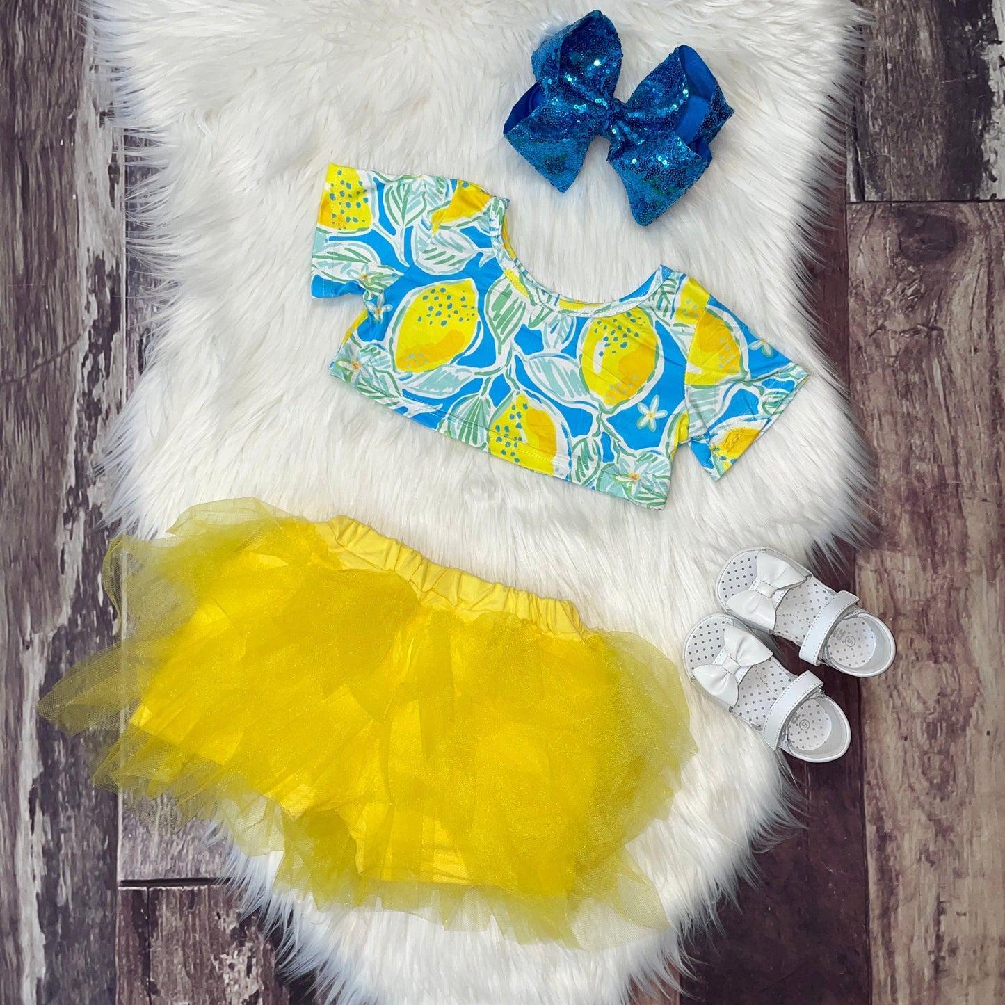 Lemon Print Crop & Tulle Skort Set