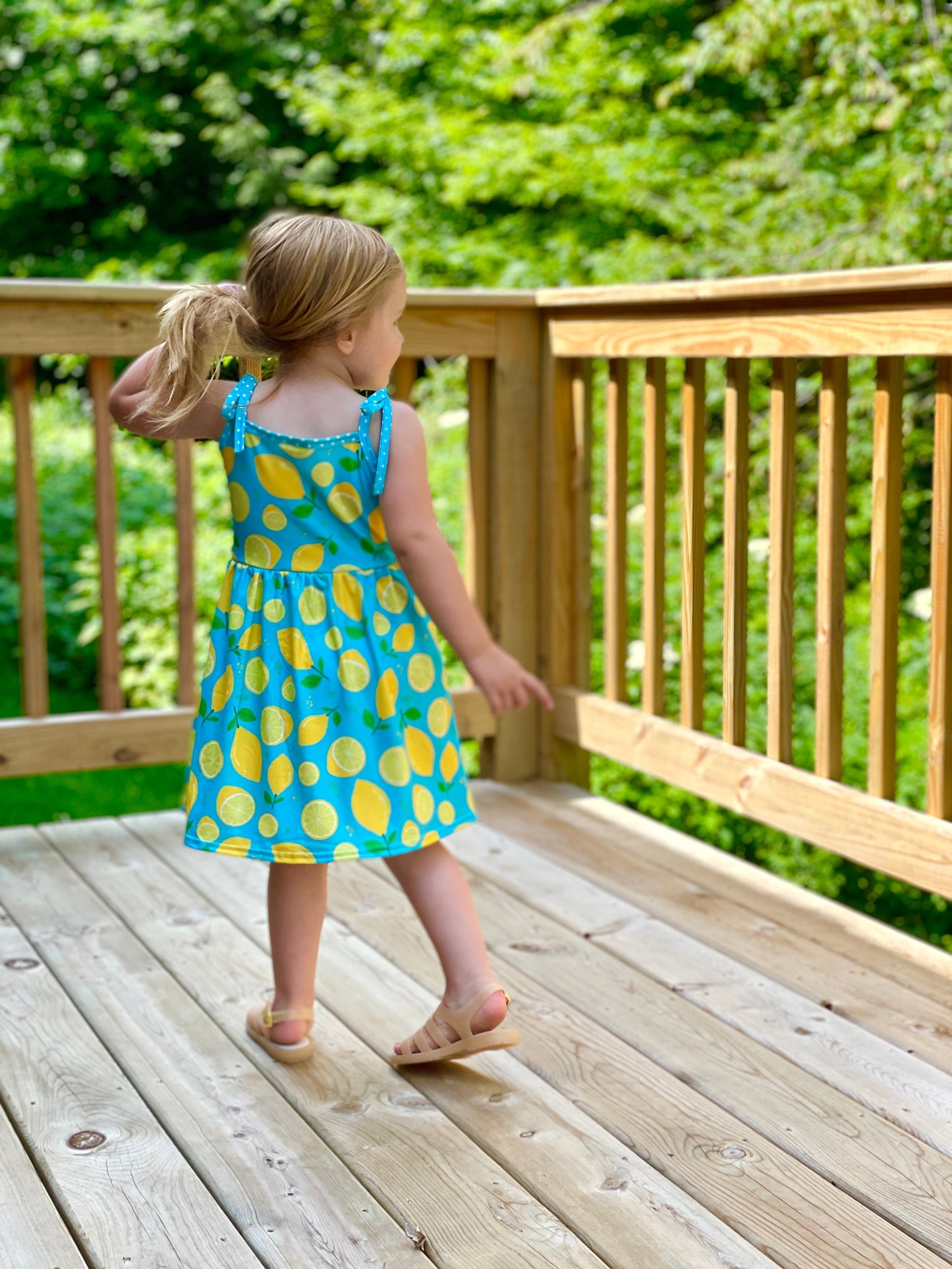 Lemon Print Shoulder Knot Dress