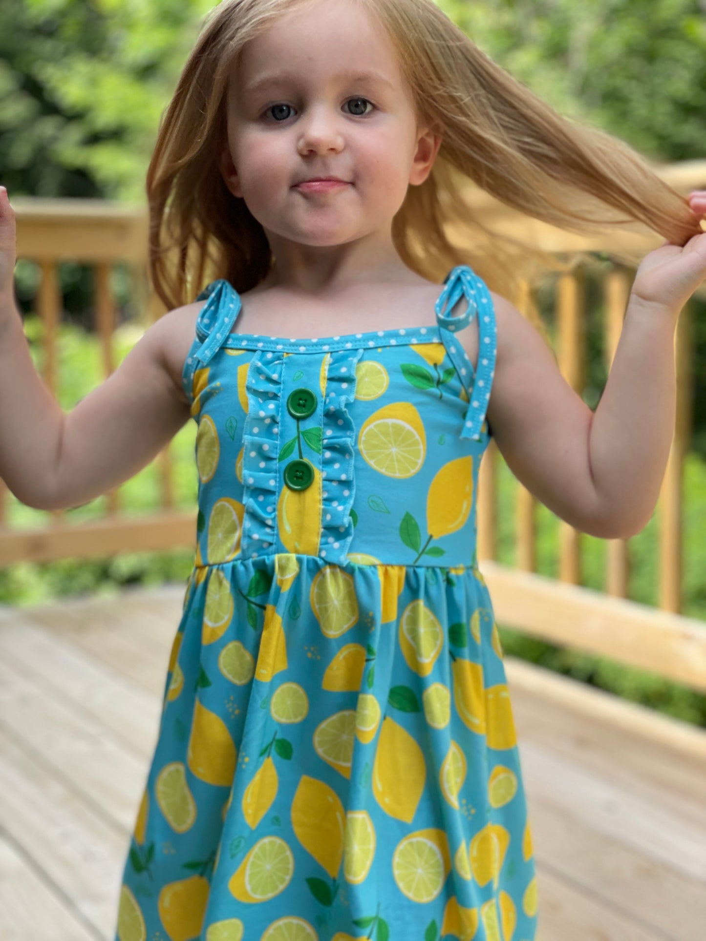 Lemon Print Shoulder Knot Dress