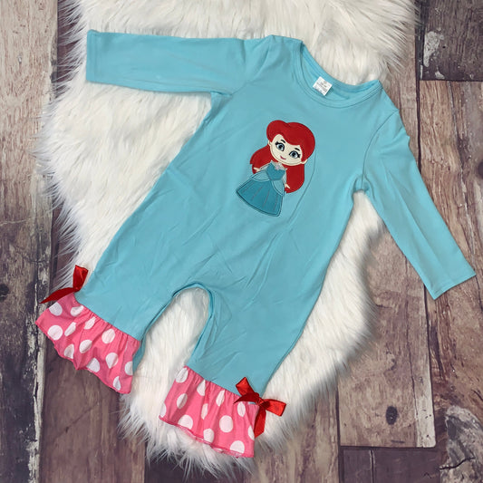 Mermaid Princess Embroidered Ruffle Romper