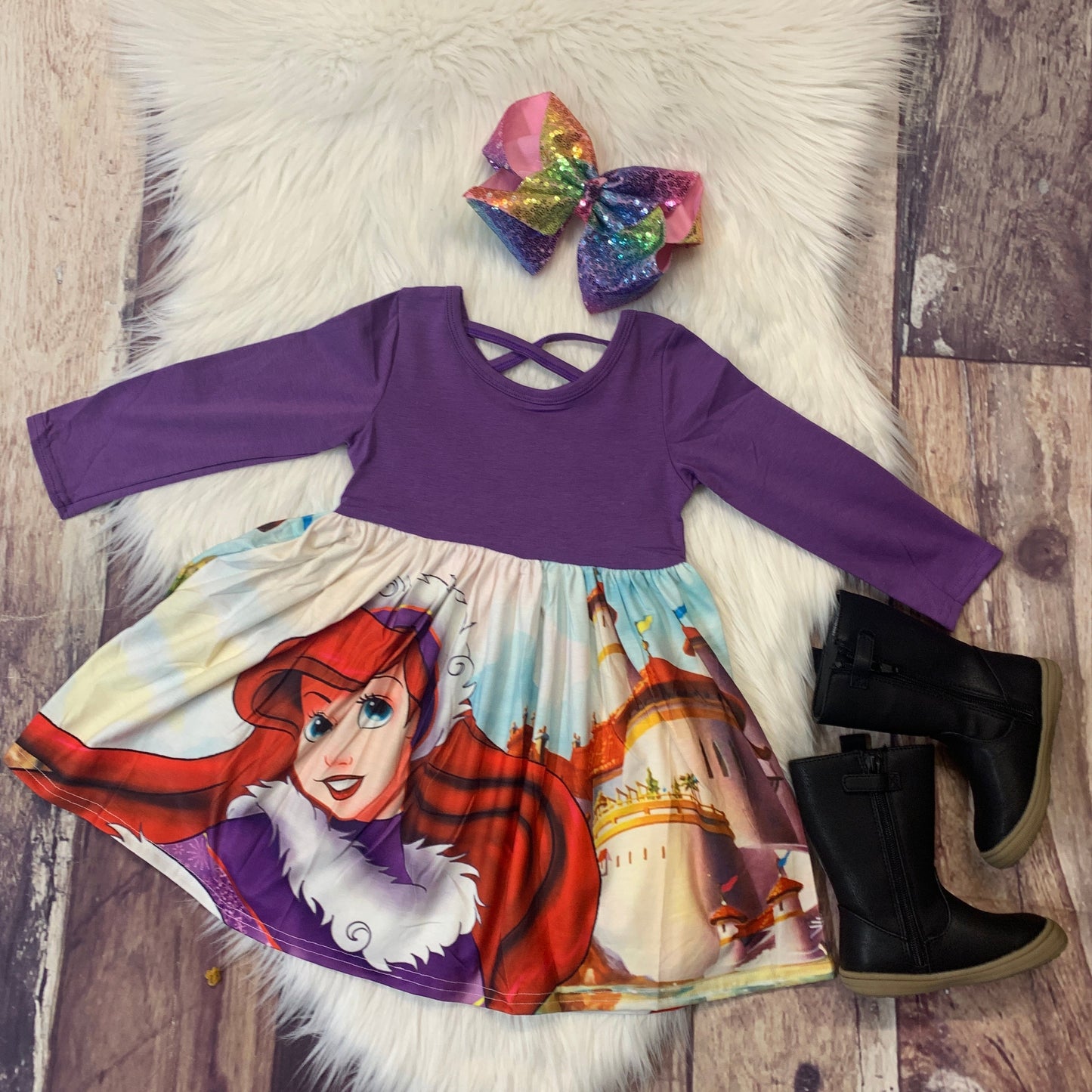 Printed Mid-Twirl Long Sleeve Dress - Mermaid Princess