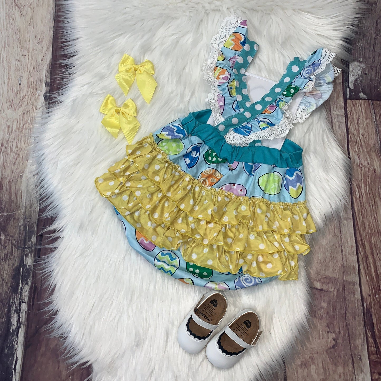 Embroidered Easter Egg Ruffle Bubble Romper