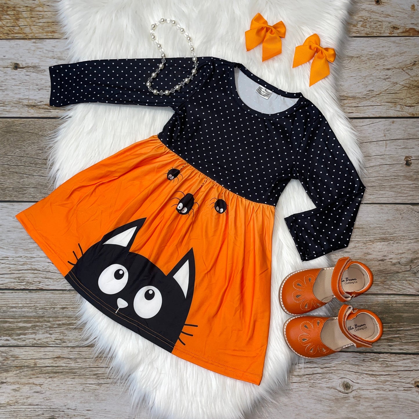 Peeking Black Cat Printed Halloween Dress