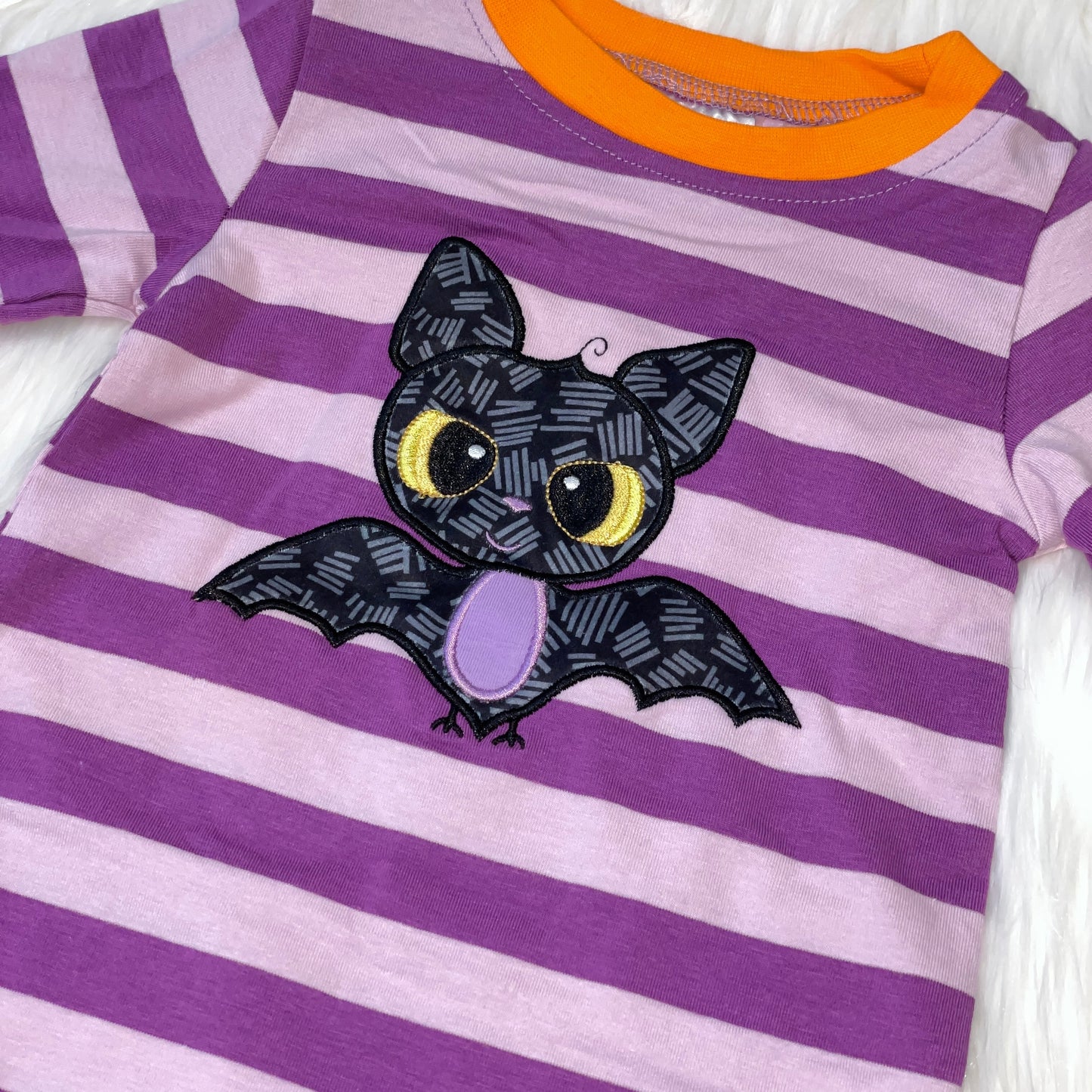 Embroidered Bat Purple & Orange Stripe Romper