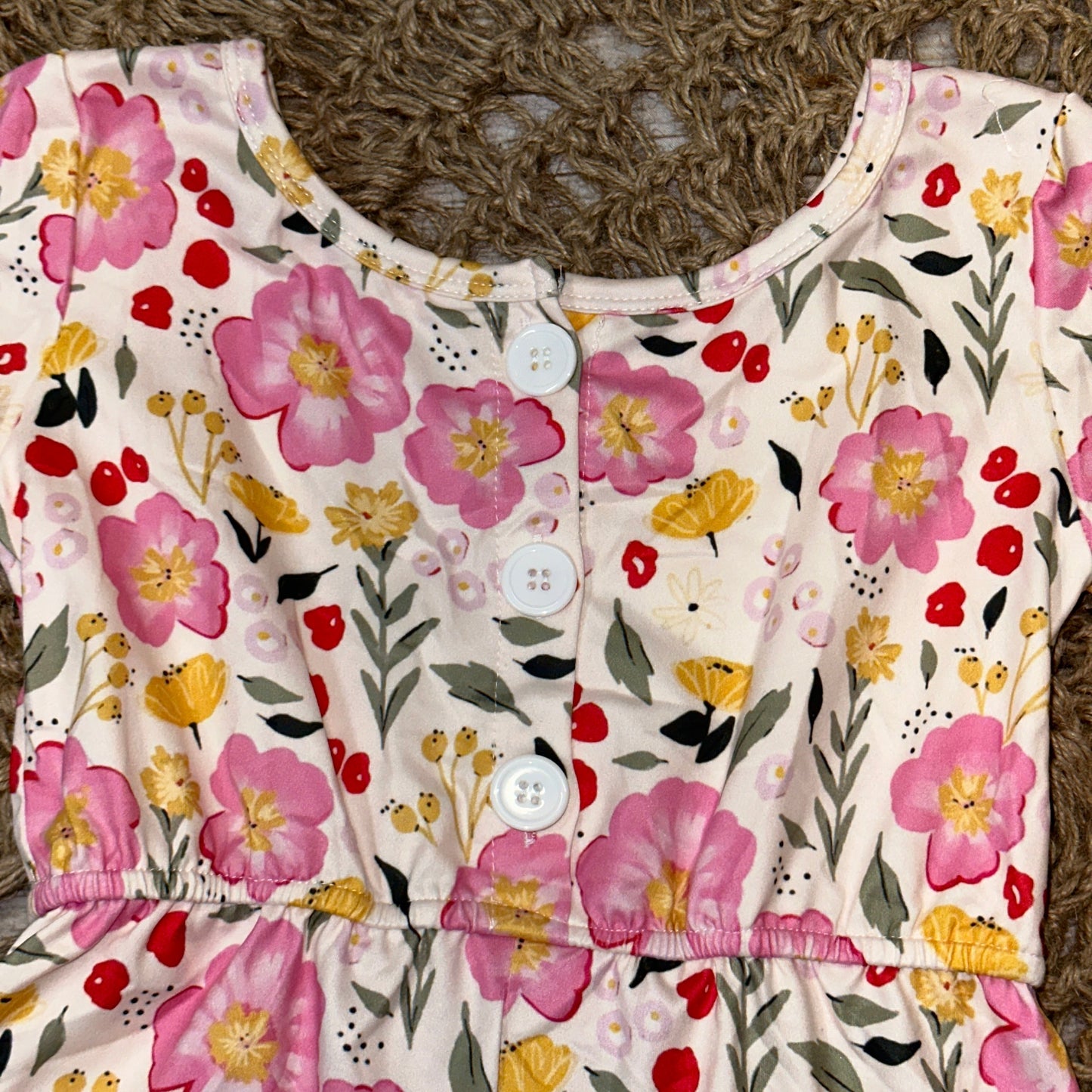 Pink & Cream Floral Printed Short Romper