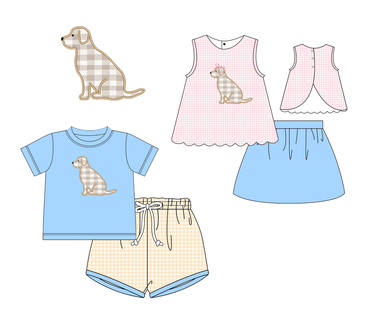 Tan Gingham Dog Sets - ETA mid June