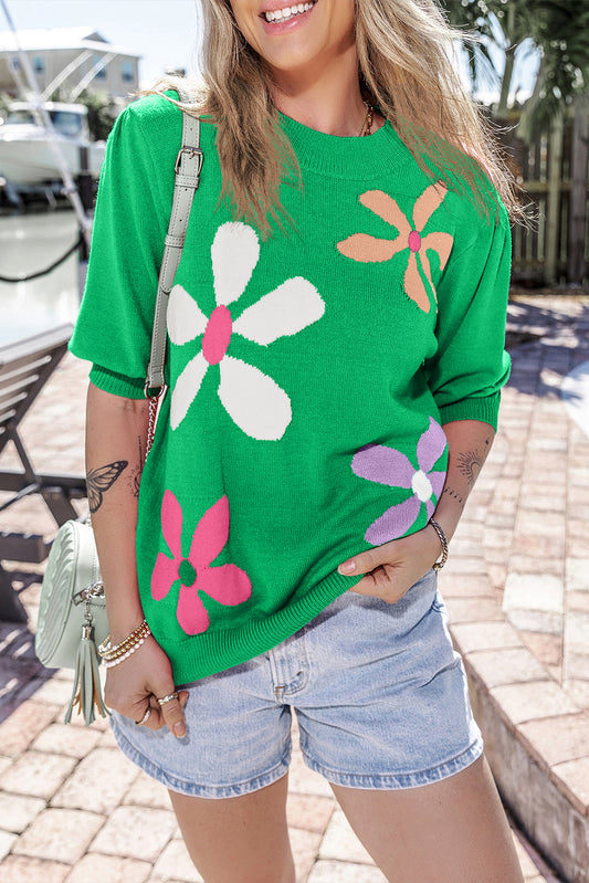 Green Floral Sweater