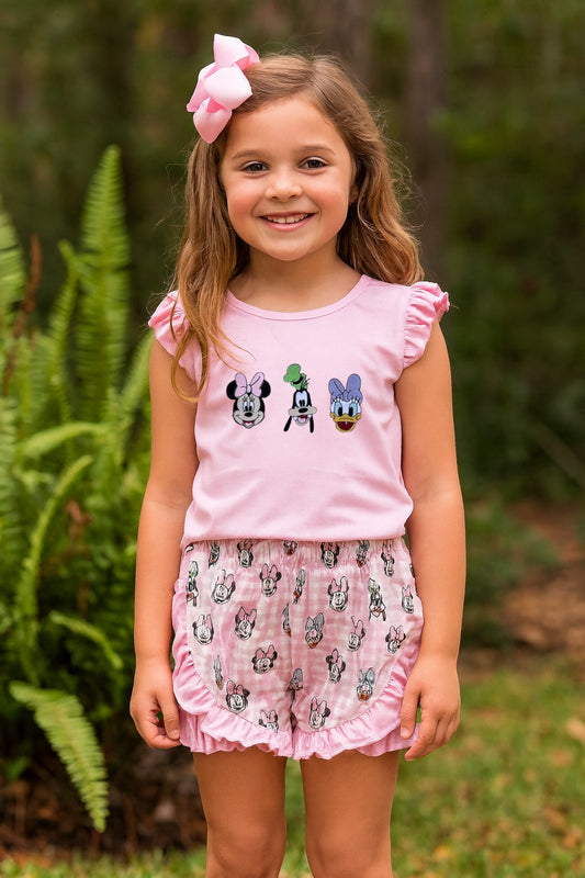 Character Trio Appliqué Girl Short Set