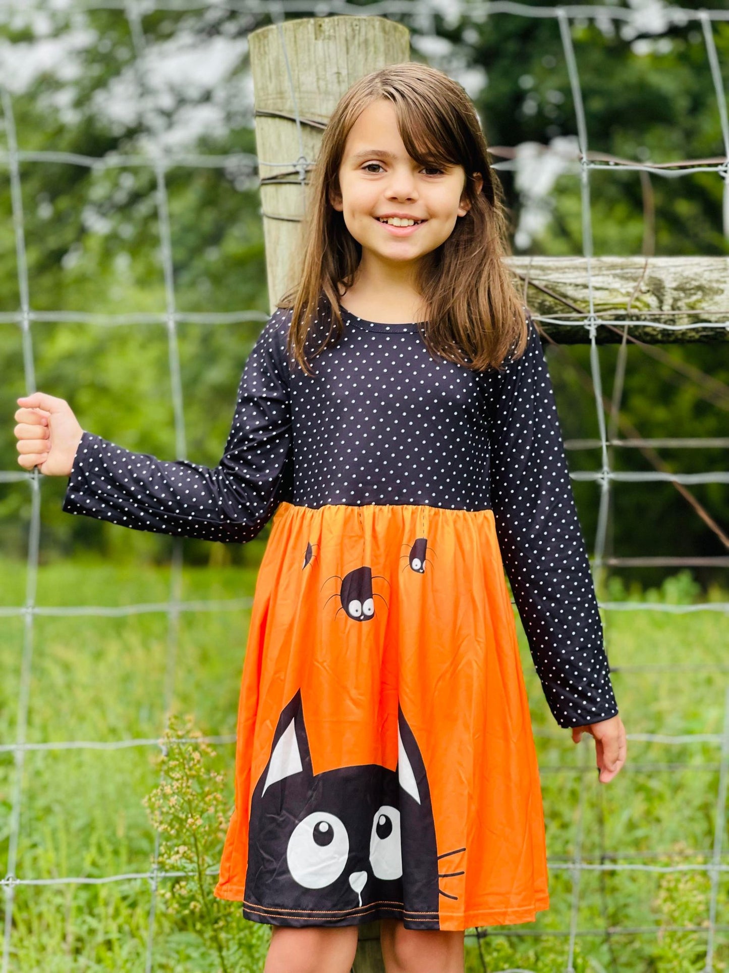 Peeking Black Cat Printed Halloween Dress