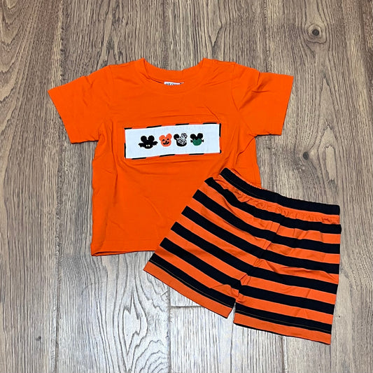 Halloween Mouse Smocked Boy Short Set PO54