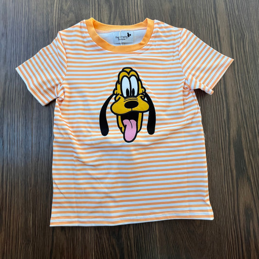 Orange Striped Dog Appliqué Shirt