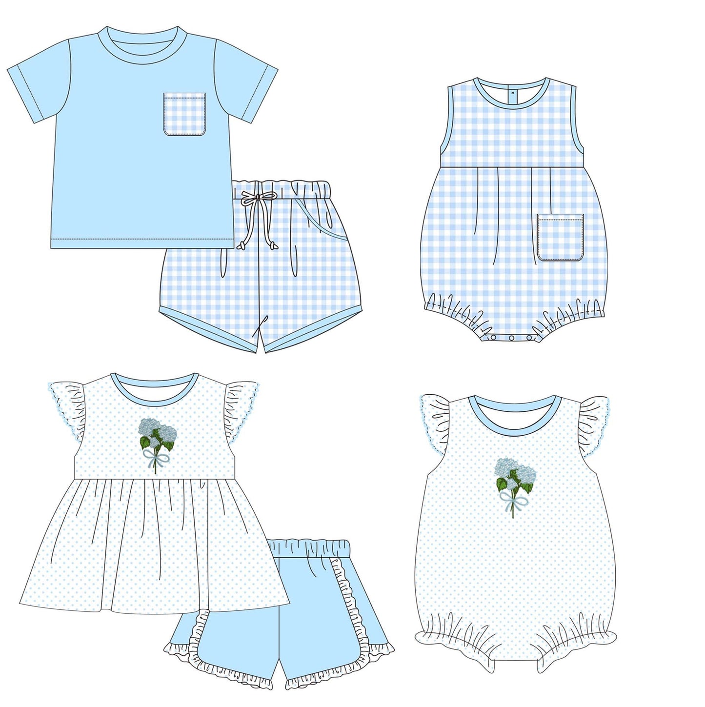 Blue Gingham and Floral Appliqué Collection - ETA early May