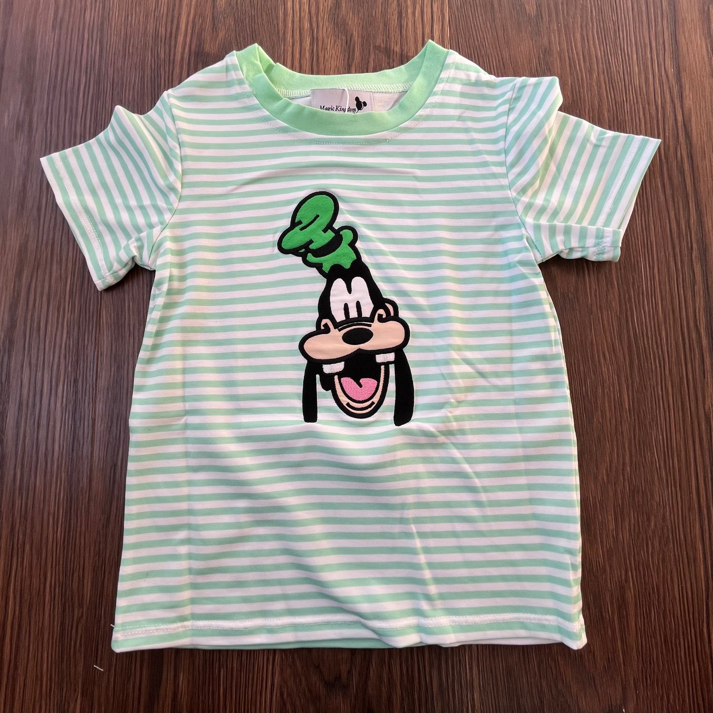 Green Striped Dog Appliqué Shirt