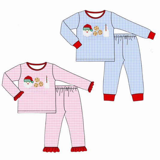 Gingham Santa, Milk, and Cookies Embroidered PJ Sets - ETA early September