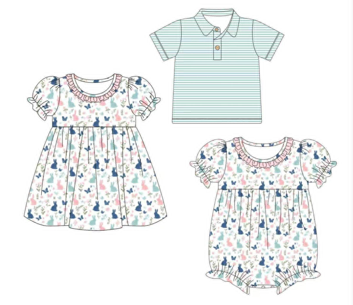 Pastel Bunnies and Green Stripes Collection - ETA late February