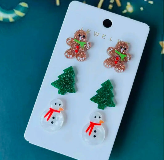 Glitter Christmas Earrings Trio