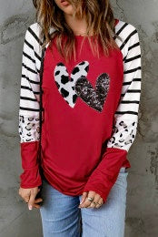 Red Sequin Hearts Adult Shirt