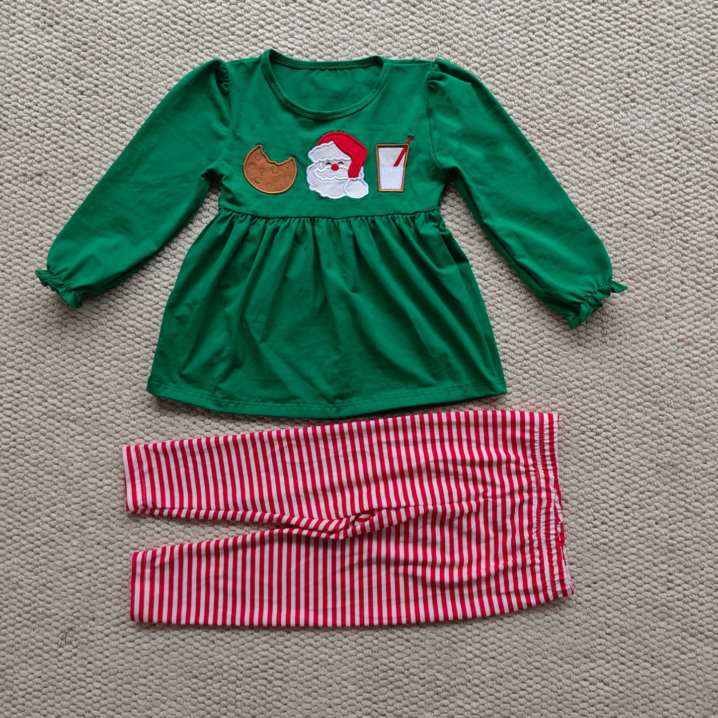 Santa, Milk and Cookies Appliqué Girl Set