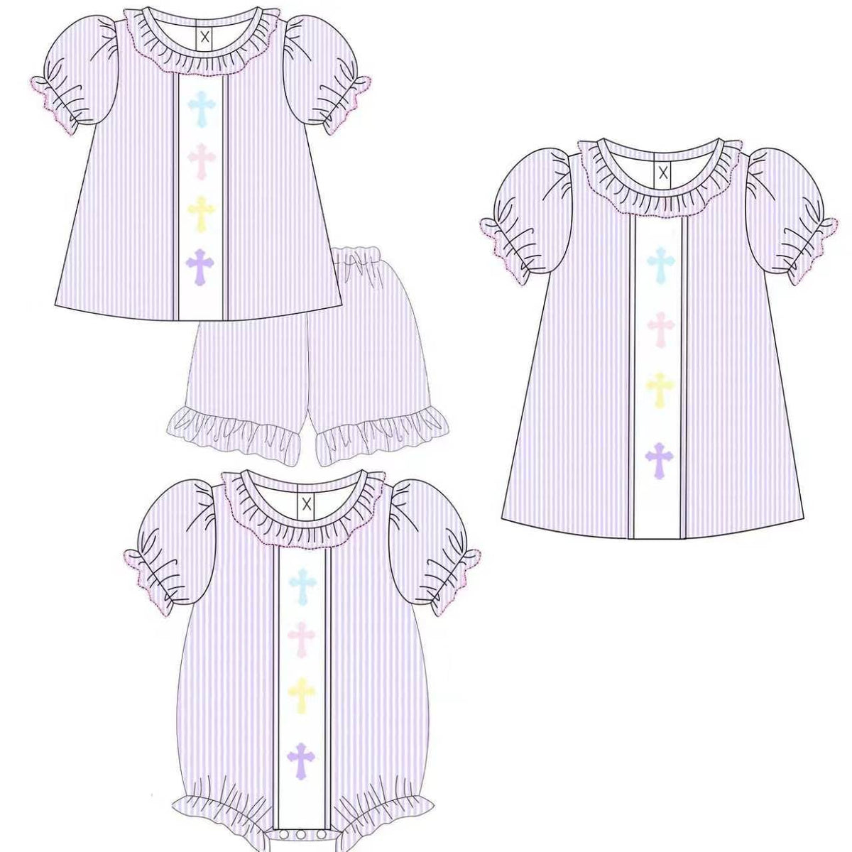Purple Seersucker and Pastel Embroidered Crosses Collection - ETA early March