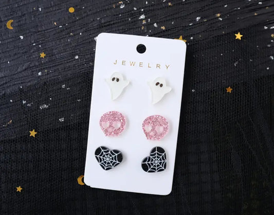 Ghost, Skelton, and Spiderweb Trio Earrings