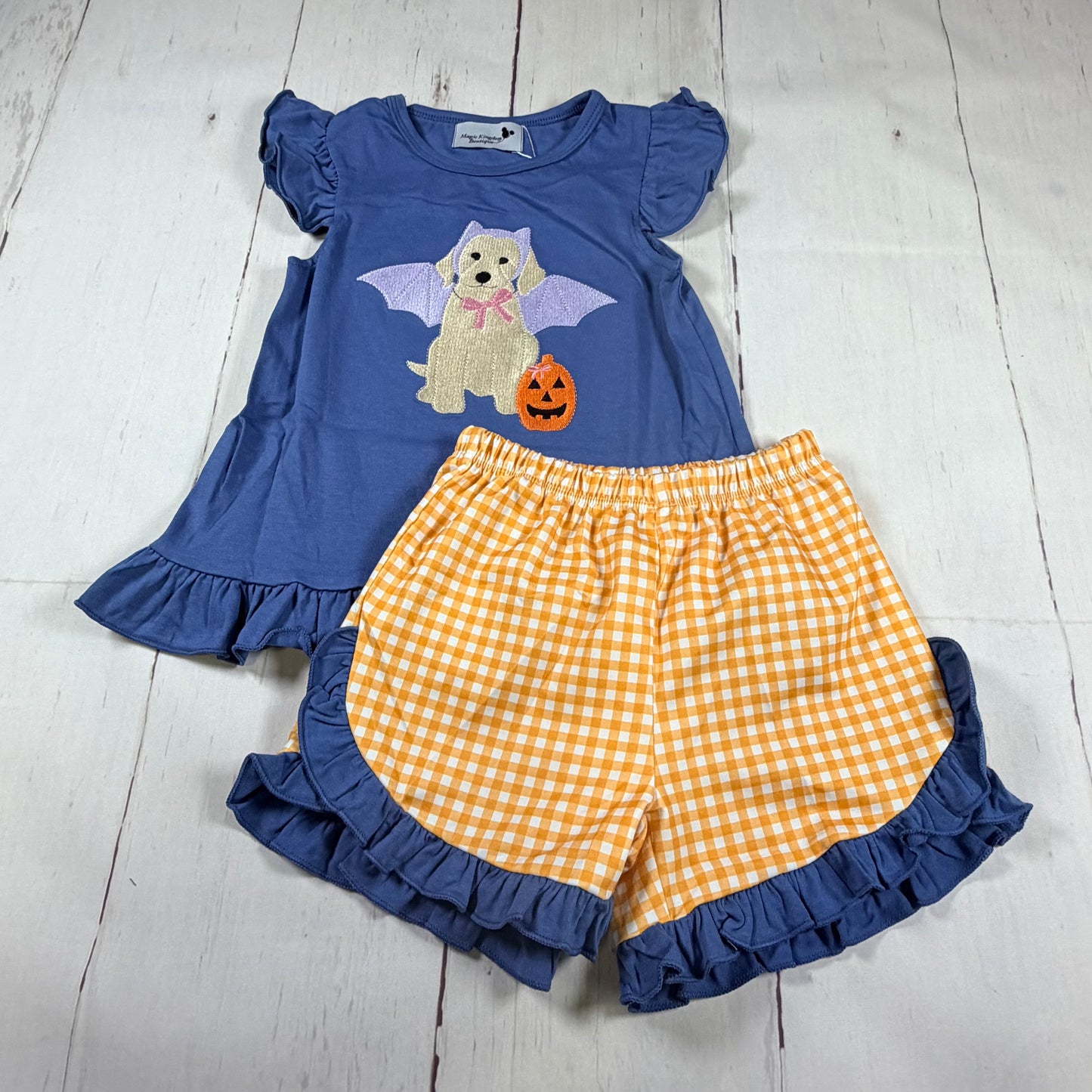 Halloween Dog Embroidered Girl Short Set