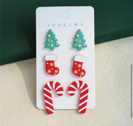 Tree, Stocking, and Candy Cane Trio Earrings