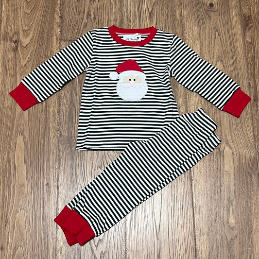 Green Striped Santa Appliqué Boy Pajamas